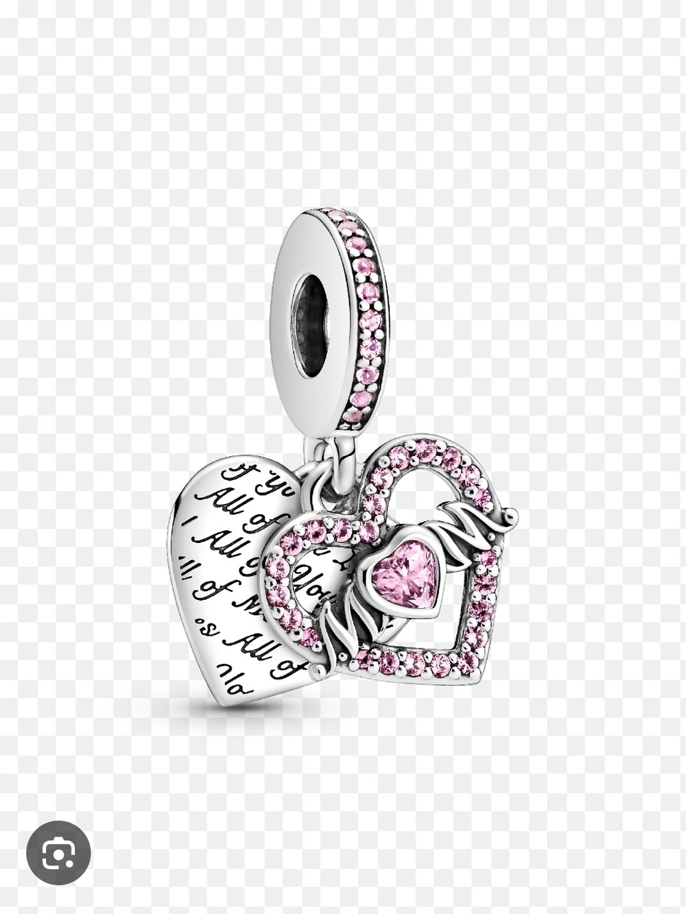 Pandora Silver Heart Dangle Charm with Pink Crystals